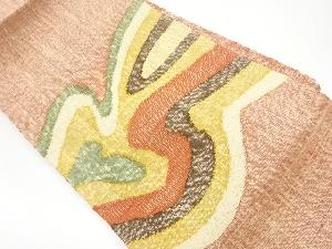 手織り真綿紬抽象模様織出し名古屋帯